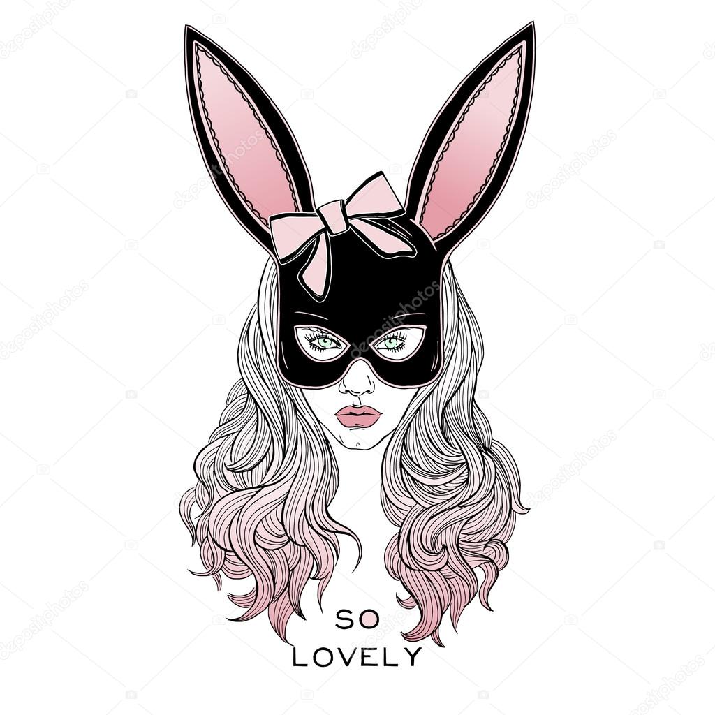 beautiful woman in bunny mask