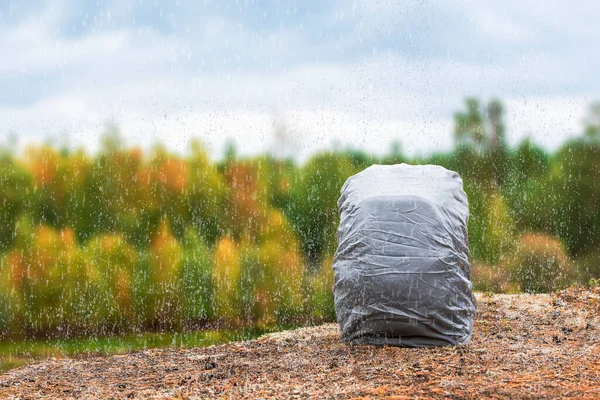 Matching Backpack Rain Cover Taiga Shore Inventory Campaign — Stock Photo, Image