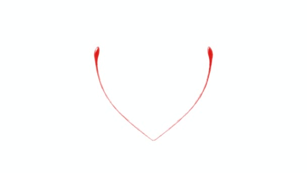 Red Heart Shape Drawing Animation Білий Зелений Екран Фону Кадри — стокове відео