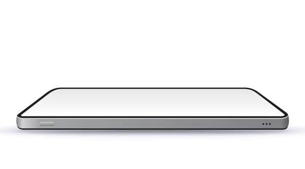 Yatay Perspektif Görünümlü Gerçekçi Siyah Cep Telefonu Vektörü Mockup. Beyaz arkaplanda geniş ekran çerçevesiz akıllı telefon izole edildi.