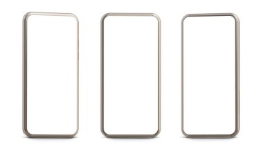Perspektif Manzaralı Cep Telefonu Model 3D Görüntü. Beyaz Arkaplanda Akıllı Telefon Ekranları İzole Edildi.