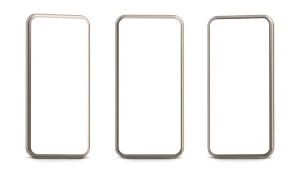 Perspektif Manzaralı Cep Telefonu Model 3D Görüntü. Beyaz Arkaplanda Akıllı Telefon Ekranları İzole Edildi.