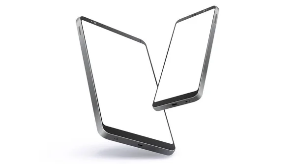 Cep Telefonu ve Tablet Bilgisayar Gerçekçi Vektör Mokup Perspektif Görünümlü. Beyaz Arkaplanda Dijital Aygıtlar Ekranı İzole Edildi.