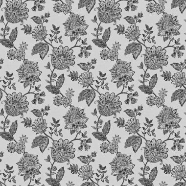 Gri ve siyah renkli kusursuz çiçek deseni