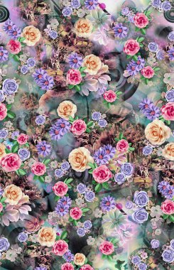 Dijital doku arka planına sahip renkli çiçek