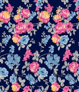 donanma renk arkaplan baskılı dijital renkli çiçek sari tasarımı