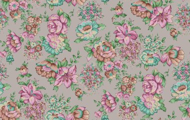 Dijital desenli kusursuz suluboya çiçek tasarımı