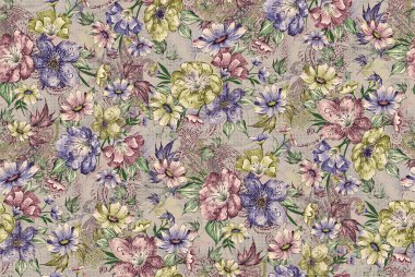 Dijital desenli kusursuz suluboya çiçek tasarımı