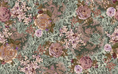 Dijital desenli kusursuz suluboya çiçek tasarımı