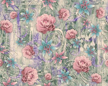 Dijital desenli kusursuz suluboya çiçek tasarımı