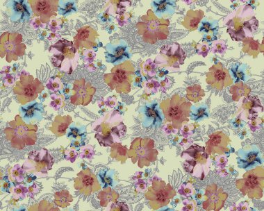 Dijital desenli kusursuz suluboya çiçek tasarımı