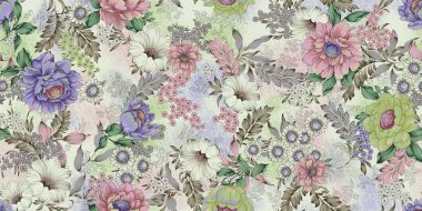 Dijital desenli kusursuz suluboya çiçek tasarımı