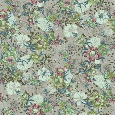 Dijital desenli kusursuz suluboya çiçek tasarımı