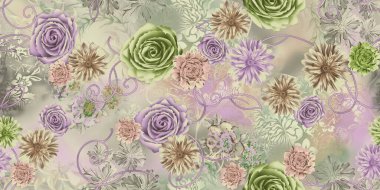 Dijital desenli kusursuz suluboya çiçek tasarımı