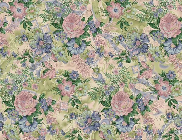 Dijital desenli kusursuz suluboya çiçek tasarımı