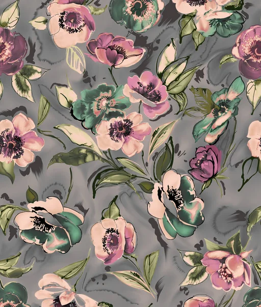 Dijital desenli kusursuz suluboya çiçek tasarımı