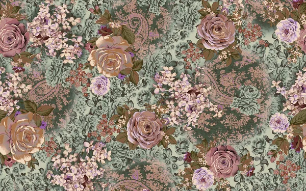 Dijital desenli kusursuz suluboya çiçek tasarımı