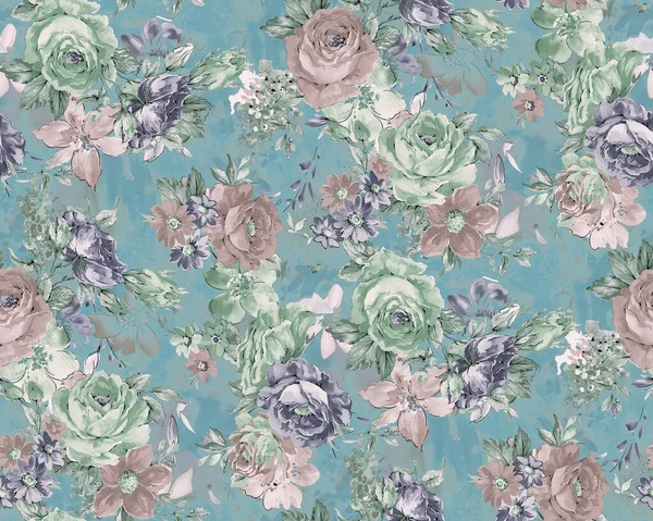 Dijital desenli kusursuz suluboya çiçek tasarımı