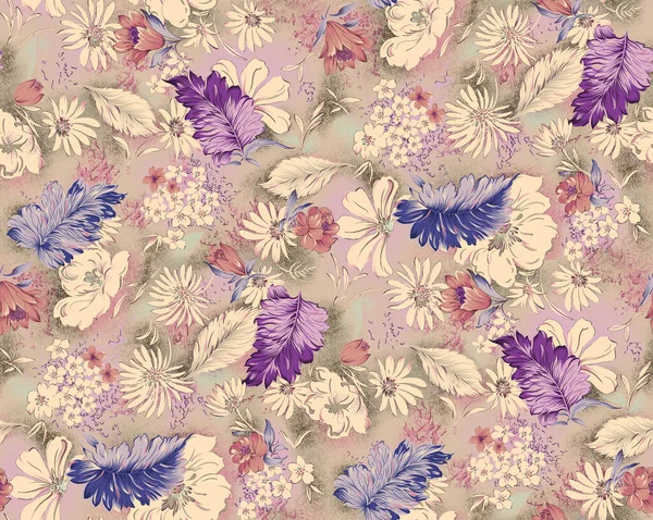 Zökkenőmentes Akvarell Virág Design Digitális Textúra — Stock Fotó
