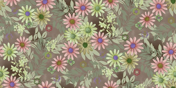 Dijital Desenli Kusursuz Suluboya Çiçek Tasarımı — Stok fotoğraf