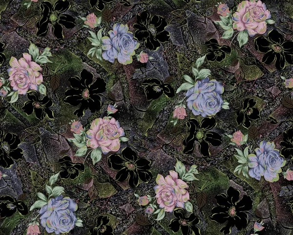 Diseño Flores Acuarela Sin Costuras Con Textura Digital Fotos De Stock