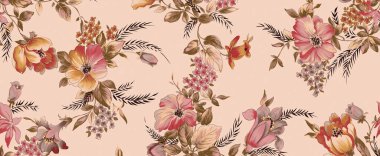 Dijital desenli kusursuz suluboya çiçek tasarımı