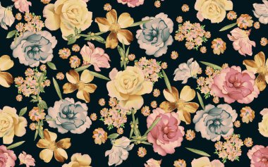 Dijital desenli kusursuz suluboya çiçek tasarımı