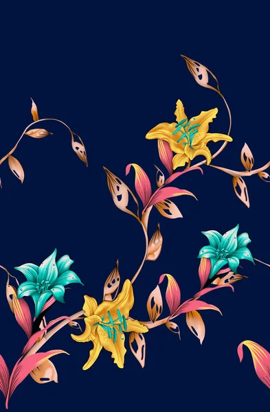 Decorative Beautiful Flower Design Navy Background — Stock Photo, Image