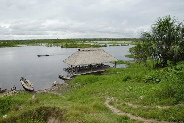 Perulu Amazon, Peder Cocha Köyü genel pier. — Stok fotoğraf