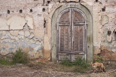 Kapı girişinde durduğumu ve eski Tiflis, Gürcistan'daki bir sokakta eski cephe.