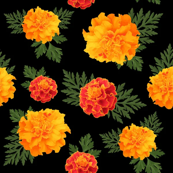 Seamless pattern of marigolds dark — Stock Vector