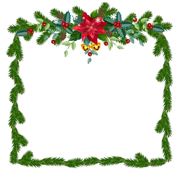 Christmas Frame Fir Branches Bells Decorations Vector Illustration — Stock Vector