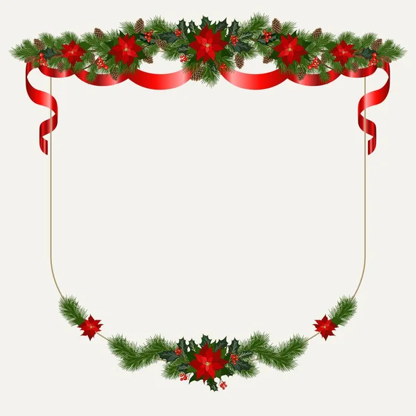 Kerst Frame Decoraties Plaats Voor Boodschap Kerst Achtergrond Met Slinger — Stockvector