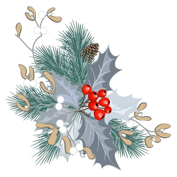 Χριστουγεννιάτικη Διακόσμηση Κουκουνάρι Έλατο Γκι Και Αγία Χριστουγεννιάτικο Σχεδιαστικό Στοιχείο — Διανυσματικό Αρχείο