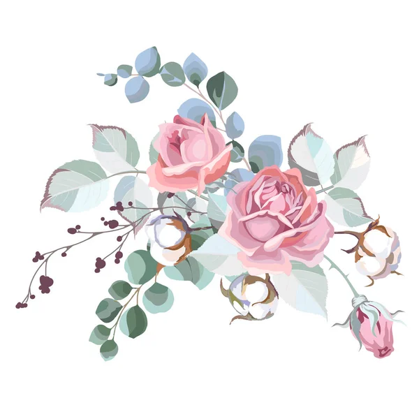Rózsaszín Rózsa Virágok Csokor Virágvektor Illusztráció Esküvői Meghívó Elrendezése — Stock Vector