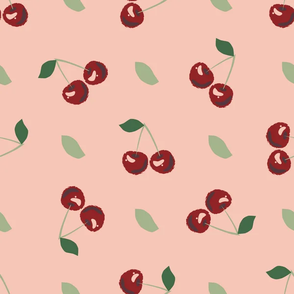 赤ジューシーなチェリーとシームレスなパターン テキスタイル ファブリック 紙のためのデザイン ベクターイラスト — ストックベクタ