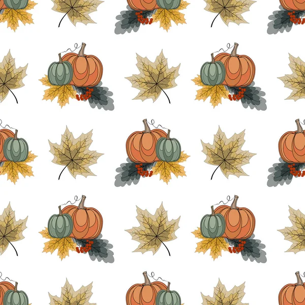 Patrón Sin Costuras Otoño Con Calabazas Hojas Bayas Otoño Vector Gráficos vectoriales