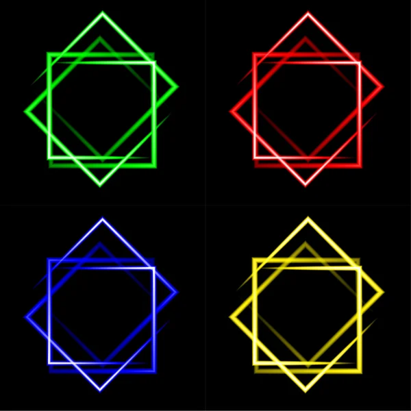 Set di sfondo quadrato al neon multicolore con posto per il testo. — Vettoriale Stock