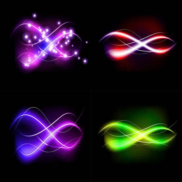 Set illustration of colorful abstract background blurred magic neon light curved lines with place for your text. — Stock Vector