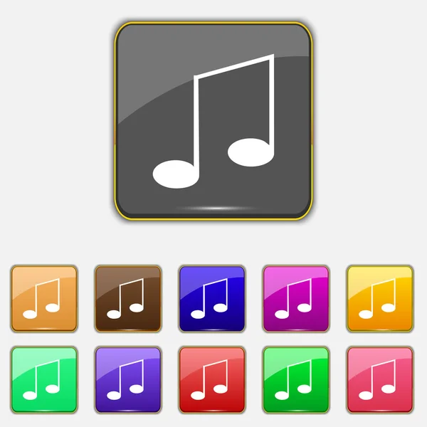 Ícone de sinal de nota musical. Definir símbolo musical. Botões coloridos Vector — Vetor de Stock