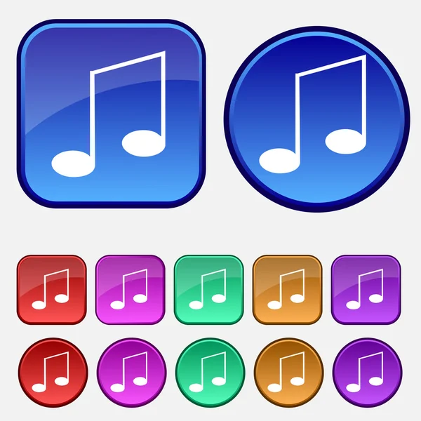 Icône signe note de musique. Set Symbole musical. Boutons colorés Vecteur — Image vectorielle