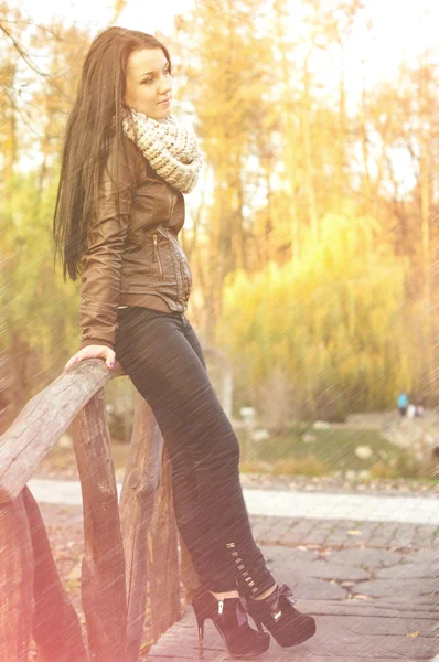 Jovem mulher bonita no outono parque jovem . — Fotografia de Stock