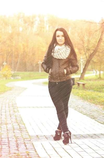 Joven bonita mujer en otoño parque joven . — Foto de Stock