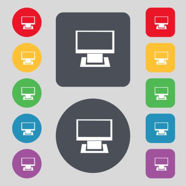 bilgisayar geniş ekran monitör işareti simgesi. renkli düğmeler ayarlayın. Modern UI Web sitesinde gezinti.