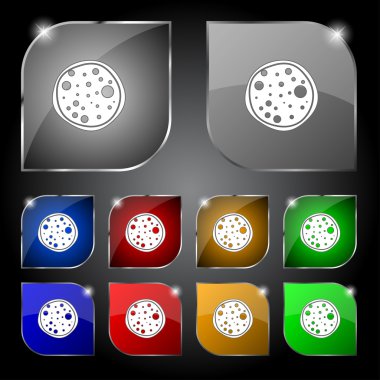 Pizza simgesi. set renkli işaret düğme. vektör