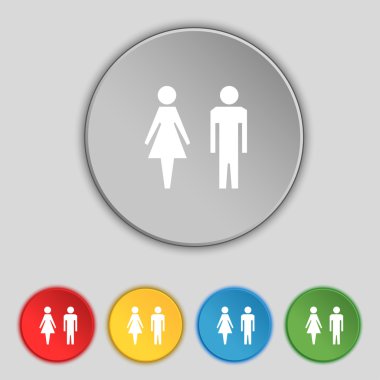 WC işareti simgesi. tuvalet simgesi. kadın ve erkek tuvalet. renkli düğmeler ayarlayın. vektör