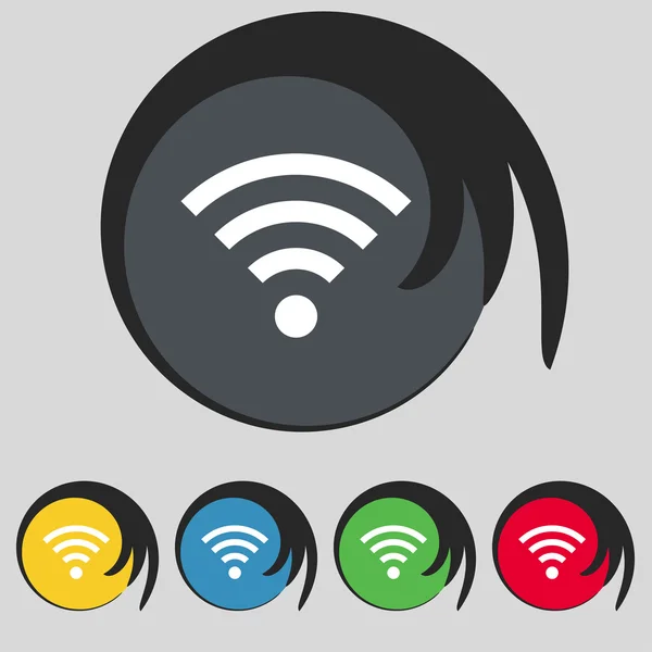 Signo Wifi. Símbolo Wi-Fi. Zona de iconos de red inalámbrica. Establecer botones de color. Vector — Vector de stock