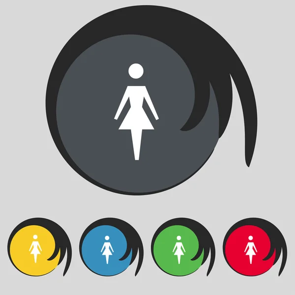 Female sign icon. Woman human symbol. Women toilet. Set colour buttons. Vector — Stock Vector