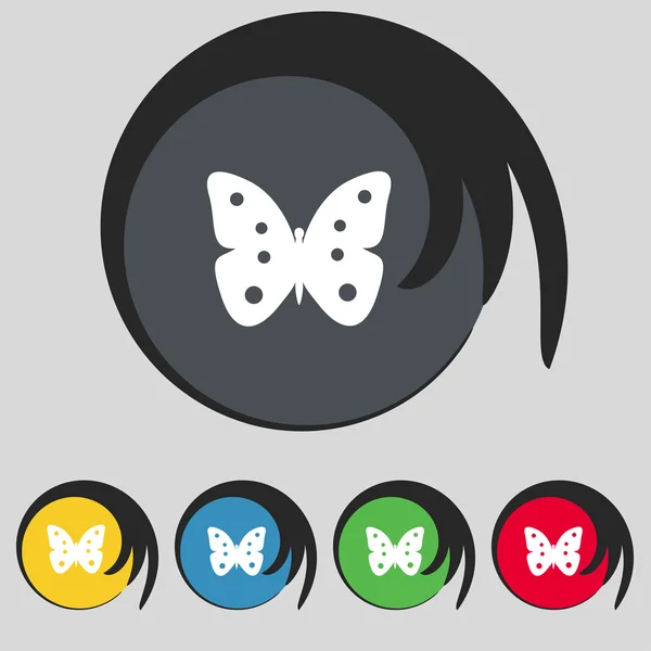 Signo de mariposa icono. símbolo de insecto. Establecer botones de colores. Vector — Vector de stock