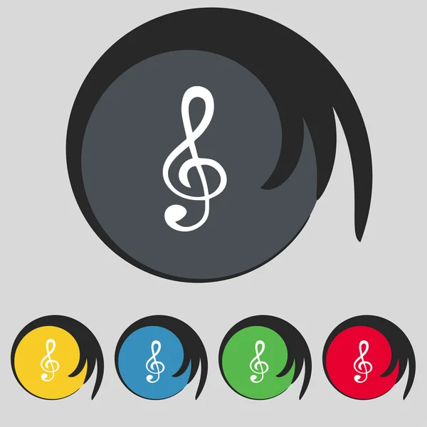 Zene jegyzetikonra jele. zenei szimbólum. Állítsa be a színes gombok. vektor — Stock Vector
